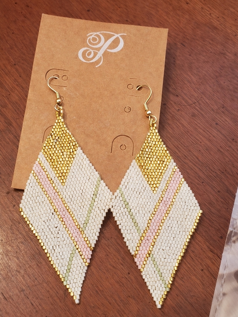 Plunder Diamond Beaded Drop Earrings in White, Gold, Pink & Green